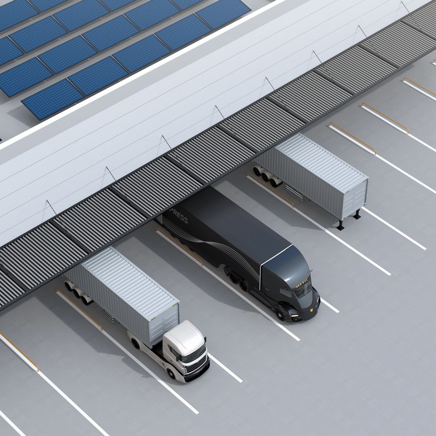 Modern logistics fleet at facility