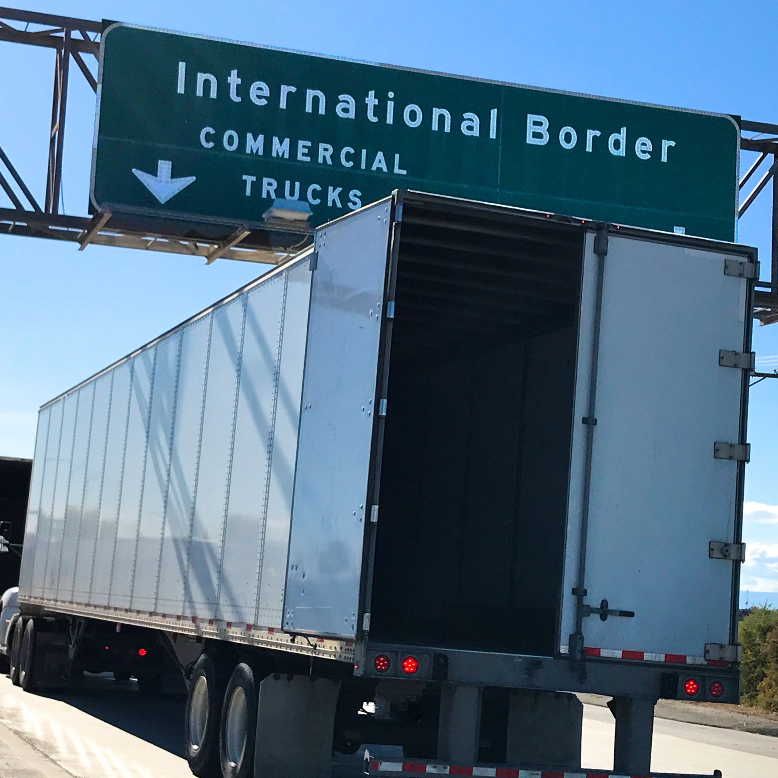Commercial truck at international border crossing